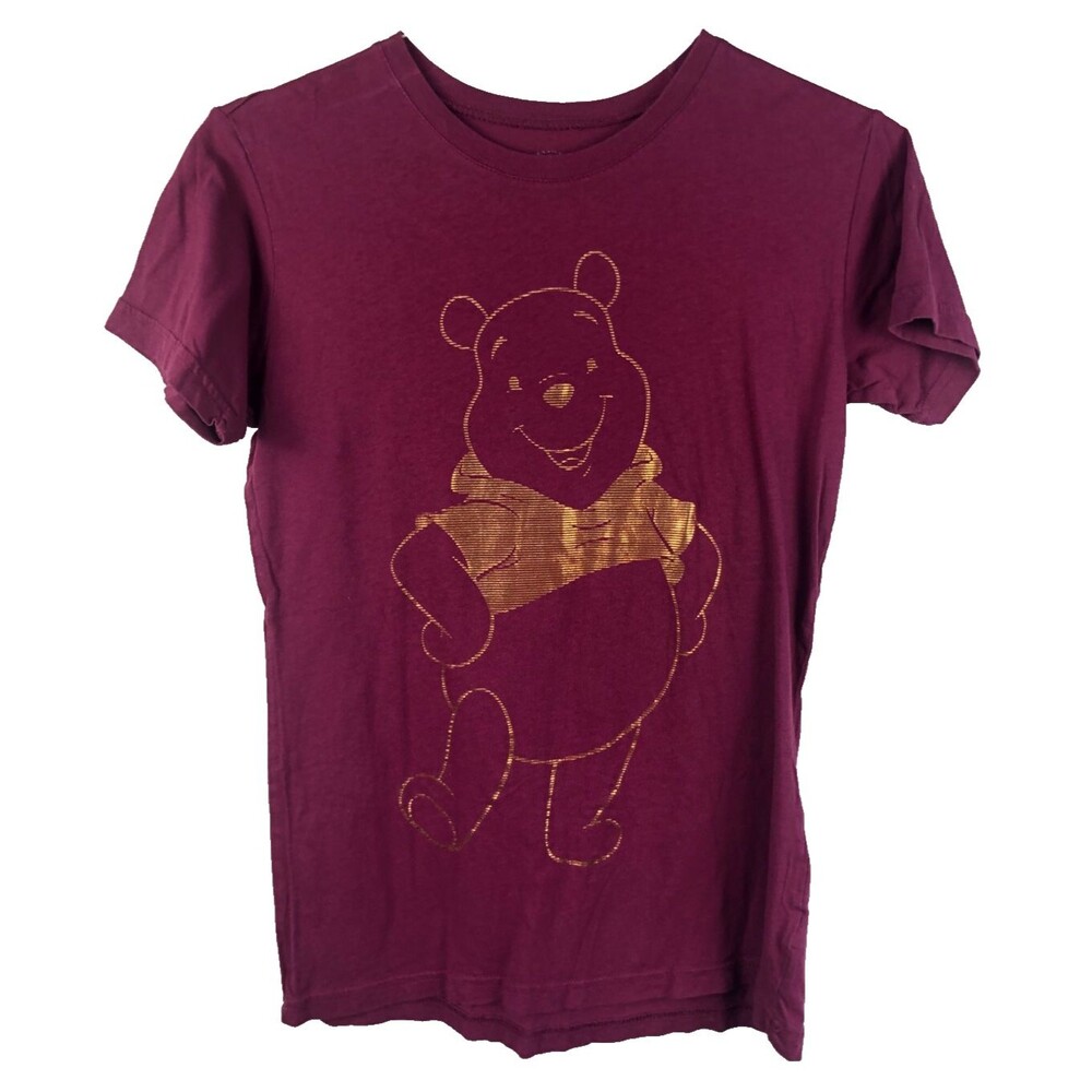 Disney Winnie The Pooh Gold Metallic & Purple Graphic Crew Neck T Shirt Sz M